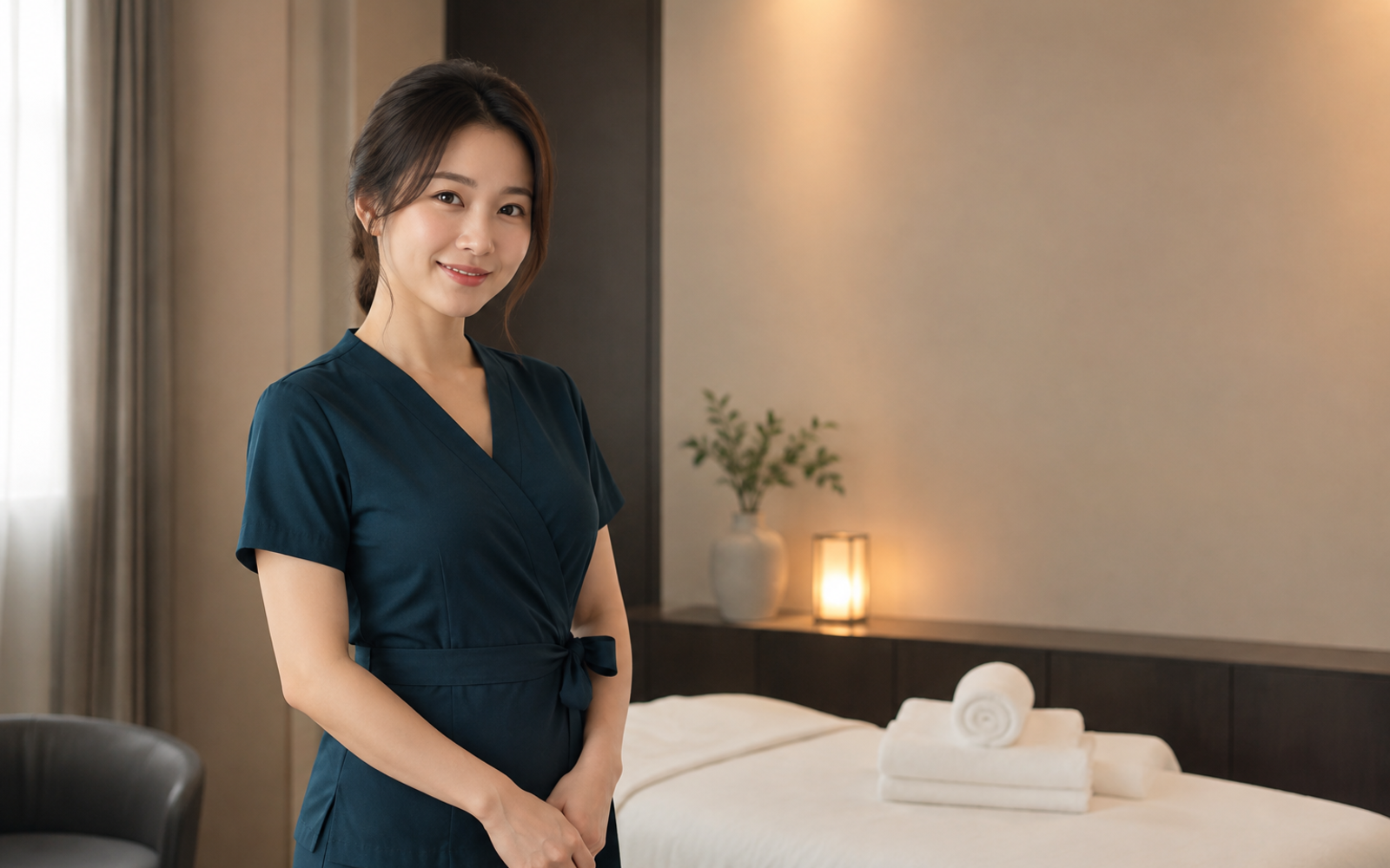 서울 용산구 방문 홈케어를 안내하는 젊은 성인 한국 여성 관리사